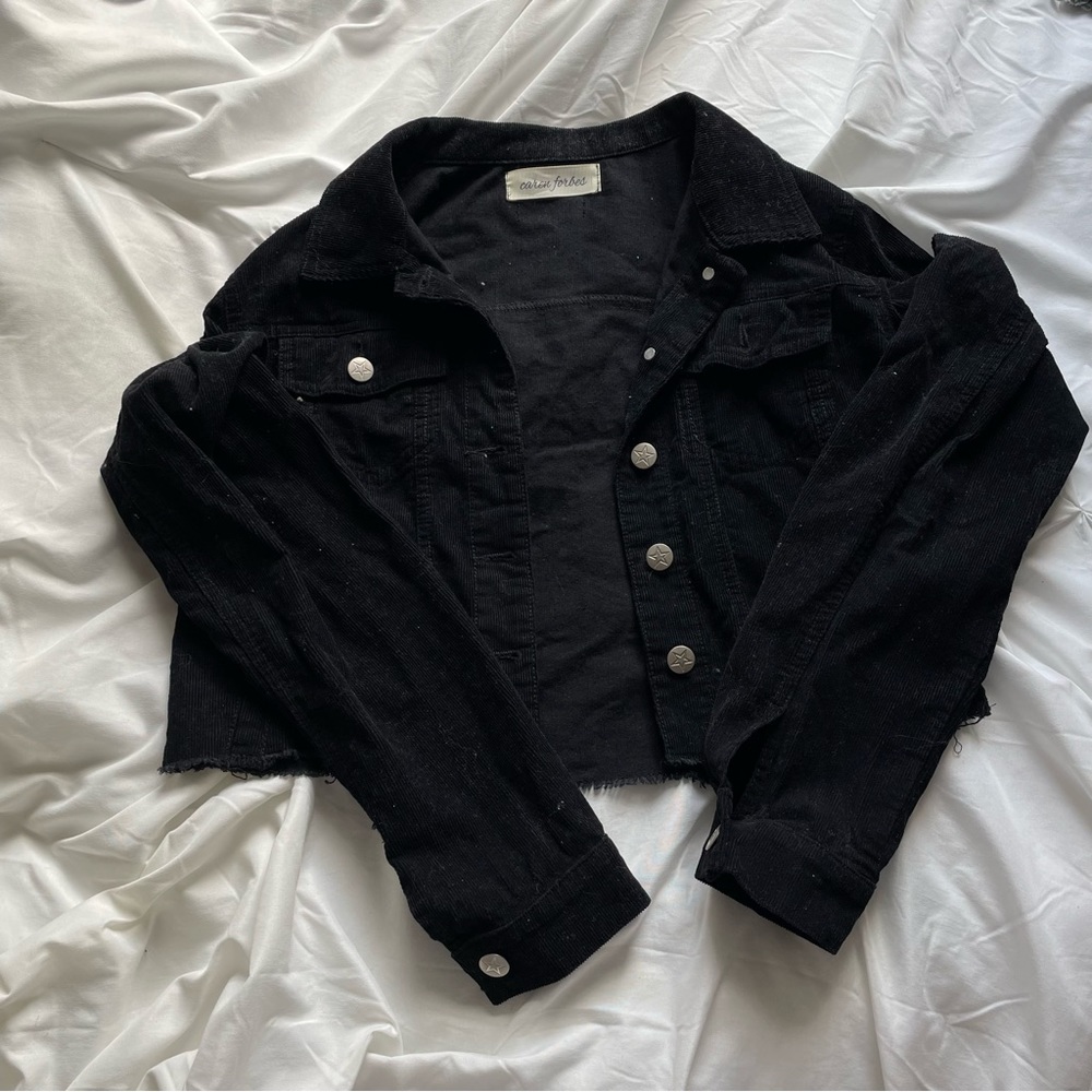 CROPPED BLACK CORDUROY JACKET